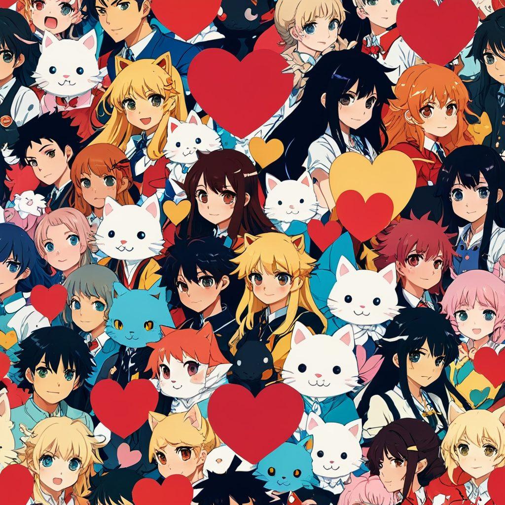 A colorful and imaginative collage showcasing various anime-style characters in different genres of hentai art, highlighting key elements like fantasy, romance, and humor. Incorporate subtle hints of safety and consent, symbolized by heart shapes and shields in the background. The scene should be playful, engaging, and tantalizing, inviting curiosity while promoting responsible enjoyment. vibrant colors. anime style. dynamic composition.